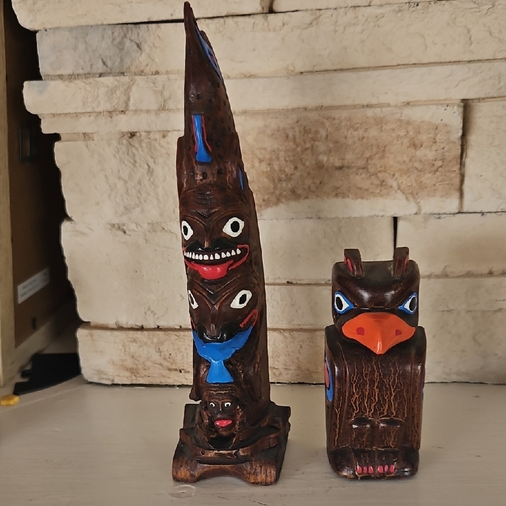 Handcrafted Brown and Blue Totem Set